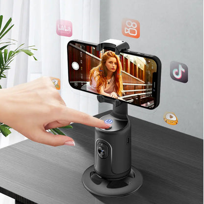 Auto Face Tracking Phone Holder Tripod, No App Required, 360° Rotation Smart Face Body Tracking Tripod Selfie Phone Camera Mount Cell Phone Stand for TIK Tok, Vlog, Live Streaming, Youtube Video