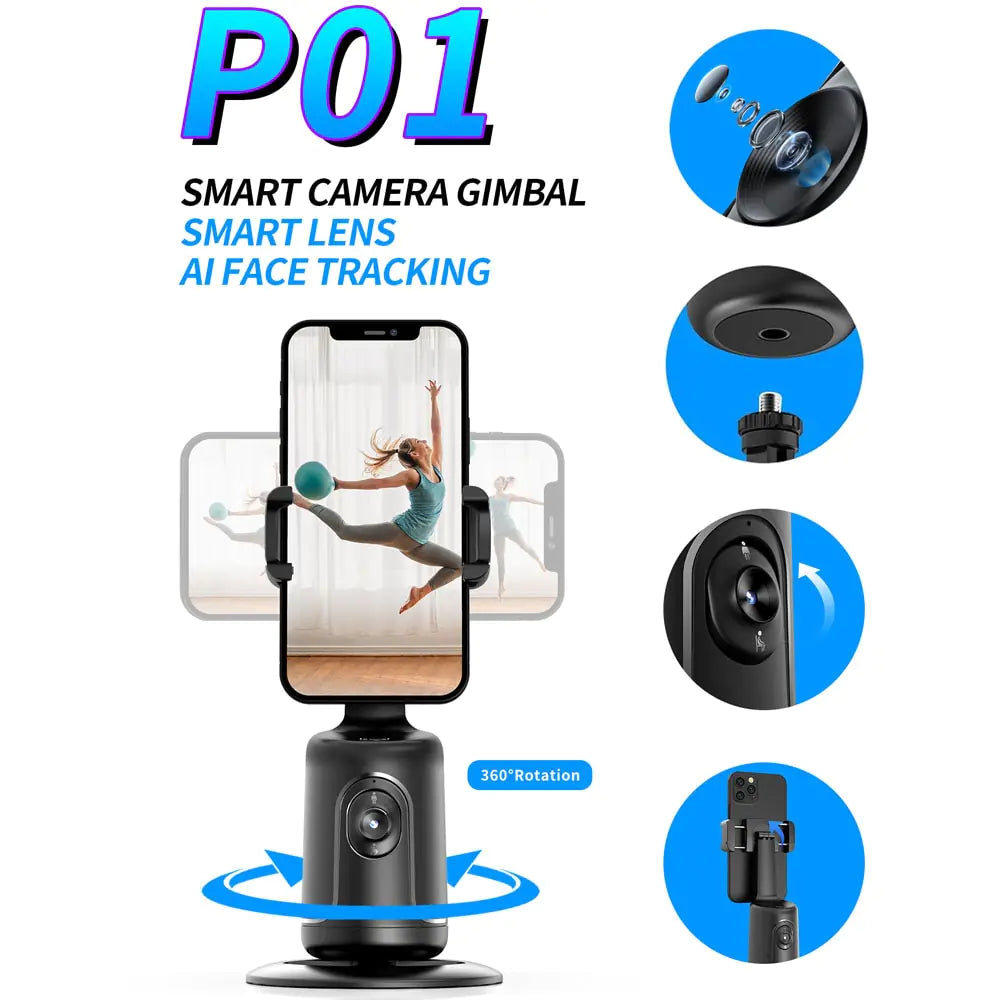 Auto Face Tracking Phone Holder Tripod, No App Required, 360° Rotation Smart Face Body Tracking Tripod Selfie Phone Camera Mount Cell Phone Stand for TIK Tok, Vlog, Live Streaming, Youtube Video